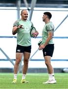 24 June 2025; Jacob Stockdale, left, and Jimmy O’Brien during the Ireland rugby squad training at the IRFU High Performance Centre at the Sport Ireland Campus in Dublin. Photo by Brendan Moran/Sportsfile