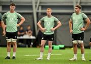 24 June 2025; Darragh Murray, left, Nathan Doak and Brian Gleeson, right, during the Ireland rugby squad training at the IRFU High Performance Centre at the Sport Ireland Campus in Dublin. Photo by Brendan Moran/Sportsfile