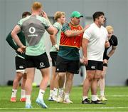 24 June 2025; Assistant coach Denis Leamy with Thomas Clarkson during the Ireland rugby squad training at the IRFU High Performance Centre at the Sport Ireland Campus in Dublin. Photo by Brendan Moran/Sportsfile