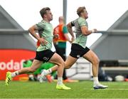 24 June 2025; Ben Murphy, left, and Hugh Gavin during the Ireland rugby squad training at the IRFU High Performance Centre at the Sport Ireland Campus in Dublin. Photo by Brendan Moran/Sportsfile