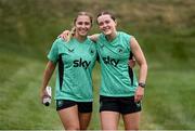 24 June 2025; Ellen Molloy, left, and Tyler Toland during a Republic of Ireland women training session at North Area Athletic Complex in Arvada, Colorado, USA. Photo by Stephen McCarthy/Sportsfile