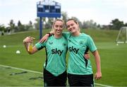 24 June 2025; Megan Connolly, left, and Saoirse Noonan during a Republic of Ireland women training session at North Area Athletic Complex in Arvada, Colorado, USA. Photo by Stephen McCarthy/Sportsfile
