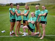 24 June 2025; Players, from left, Erin Healy, Abbie Larkin, Kyra Carusa, Amber Barrett, Izzy Atkinson and Lucy Quinn during a Republic of Ireland women training session at North Area Athletic Complex in Arvada, Colorado, USA. Photo by Stephen McCarthy/Sportsfile