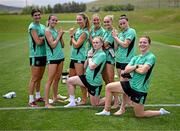 24 June 2025; Players, from left, Erin Healy, Abbie Larkin, Kyra Carusa, Sophie Whitehouse, Amber Barrett, front, Izzy Atkinson, Lucy Quinn and Emily Murphy, front, during a Republic of Ireland women training session at North Area Athletic Complex in Arvada, Colorado, USA. Photo by Stephen McCarthy/Sportsfile