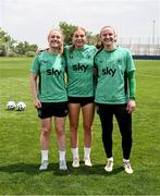 24 June 2025; Players, from left, Amber Barrett, Hayley Nolan and Courtney Brosnan during a Republic of Ireland women training session at North Area Athletic Complex in Arvada, Colorado, USA. Photo by Stephen McCarthy/Sportsfile