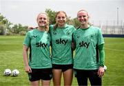 24 June 2025; Players, from left, Amber Barrett, Hayley Nolan and Courtney Brosnan during a Republic of Ireland women training session at North Area Athletic Complex in Arvada, Colorado, USA. Photo by Stephen McCarthy/Sportsfile