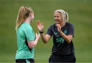 24 June 2025; Head coach Carla Ward and Amber Barrett during a Republic of Ireland women training session at North Area Athletic Complex in Arvada, Colorado, USA. Photo by Stephen McCarthy/Sportsfile