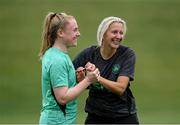 24 June 2025; Head coach Carla Ward and Amber Barrett during a Republic of Ireland women training session at North Area Athletic Complex in Arvada, Colorado, USA. Photo by Stephen McCarthy/Sportsfile