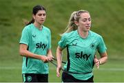 24 June 2025; Megan Connolly and Erin Healy, left, during a Republic of Ireland women training session at North Area Athletic Complex in Arvada, Colorado, USA. Photo by Stephen McCarthy/Sportsfile