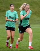 24 June 2025; Megan Connolly and Erin Healy, left, during a Republic of Ireland women training session at North Area Athletic Complex in Arvada, Colorado, USA. Photo by Stephen McCarthy/Sportsfile