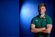 24 June 2025; Tommy O’Brien poses for a portrait after the Ireland rugby media conference at the IRFU High Performance Centre at the Sport Ireland Campus in Dublin. Photo by Brendan Moran/Sportsfile