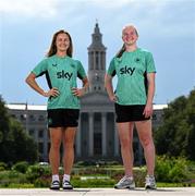 24 June 2025; Republic of Ireland's Kyra Carusa, left and goalkeeper Courtney Brosnan pose for a photograph in front of the Denver City & County Building, ahead of their international friendly match against United States at Dick’s Sporting Goods Park in Colorado, USA, on Thursday. Photo by Stephen McCarthy/Sportsfile