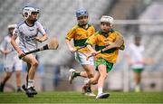 24 June 2025; Action from the match between Micheál Breathnach, Indreabhán, Galway, and Scoil Oilibhéir, Coolmine, Dublin, at the GAAgaeilge Go Games at Croke Park in Dublin. Photo by Ramsey Cardy/Sportsfile