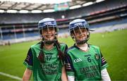 24 June 2025; Players from the Daingean Uí Chúis, Dingle, Kerry, team puts on their helmet at the GAAgaeilge Go Games at Croke Park in Dublin. Photo by Ramsey Cardy/Sportsfile