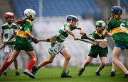 24 June 2025; Action from the match between Scoil Oilibhéir, Coolmine, Dublin, and Cluain Dolcáin, Dublin, at the GAAgaeilge Go Games at Croke Park in Dublin. Photo by Ramsey Cardy/Sportsfile