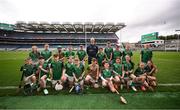 24 June 2025; GAA Ambasadóir na Gaeilge Fergal Whitely with the Daingean Uí Chúis, Dingle, Kerry, team at the GAAgaeilge Go Games at Croke Park in Dublin. Photo by Ramsey Cardy/Sportsfile