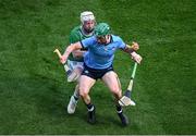 21 June 2025; Fergal Whitely of Dublin in action against Cian Lynch of Limerick during the GAA Hurling All-Ireland Senior Championship quarter-final match between Dublin and Limerick at Croke Park in Dublin. Photo by Daire Brennan/Sportsfile