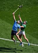 21 June 2025; Ronan Hayes of Dublin in action against Sean Finn of Limerick during the GAA Hurling All-Ireland Senior Championship quarter-final match between Dublin and Limerick at Croke Park in Dublin. Photo by Daire Brennan/Sportsfile