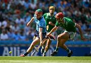 21 June 2025; Diarmaid Ó Dúlaing of Dublin in action against Barry Nash of Limerick during the GAA Hurling All-Ireland Senior Championship quarter-final match between Dublin and Limerick at Croke Park in Dublin. Photo by Daire Brennan/Sportsfile