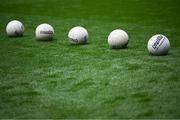 22 June 2025; Footballs on the pitch for the Wicklow warm-up before the Tailteann Cup semi-final match between Wicklow and Limerick at Croke Park in Dublin. Photo by Piaras Ó Mídheach/Sportsfile