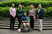 25 June 2025; Paralympics Ireland today launched Gateways & Pathways: Athlete and Coach Experiences of Para Sport in Ireland — a landmark research project conducted in partnership with the University of Limerick which provides vital new insights into the realities of Para sport participation in Ireland. Pictured at the launch in UL are, from left, Associate Professor of Physical Activity and Sport Participation at the University of Limerick Dr Seán Healy, Paralympian Sarah Slattery, Research Assistant Alan Dineen, Course Director of the BSc Physical Education programme at the University of Limerick Professor Elaine Murtagh and Associate Professor in Coaching Science at the University of Limerick Dr Ian Sherwin. Photo by Brendan Moran/Sportsfile