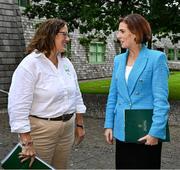25 June 2025; Paralympics Ireland today launched Gateways & Pathways: Athlete and Coach Experiences of Para Sport in Ireland — a landmark research project conducted in partnership with the University of Limerick which provides vital new insights into the realities of Para sport participation in Ireland. Pictured at the launch in UL are Paralympics Ireland COO Neasa Russell, left, and Minister of State at the Department of Children, Equality, Disability, Integration and Youth with responsibility for Disability Hildegarde Naughton TD. Photo by Brendan Moran/Sportsfile