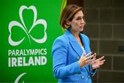 25 June 2025; Paralympics Ireland today launched Gateways & Pathways: Athlete and Coach Experiences of Para Sport in Ireland — a landmark research project conducted in partnership with the University of Limerick which provides vital new insights into the realities of Para sport participation in Ireland. Speaking at the launch in UL is Minister of State at the Department of Children, Equality, Disability, Integration and Youth with responsibility for Disability Hildegarde Naughton TD. Photo by Brendan Moran/Sportsfile