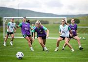 25 June 2025; Players, from left, Chloe Mustaki, Marissa Sheva, Jessie Stapleton, Kyra Carusa and Emily Murphy during a Republic of Ireland women training session at North Area Athletic Complex in Arvada, Colorado, USA. Photo by Stephen McCarthy/Sportsfile