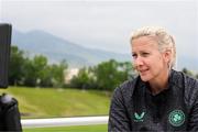 25 June 2025; Head coach Carla Ward during an interview with RTÉ before a Republic of Ireland women training session at North Area Athletic Complex in Arvada, Colorado, USA. Photo by Stephen McCarthy/Sportsfile
