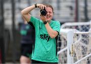 25 June 2025; Emily Murphy takes a photograph during a Republic of Ireland women training session at North Area Athletic Complex in Arvada, Colorado, USA. Photo by Stephen McCarthy/Sportsfile