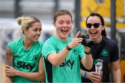 25 June 2025; Emily Murphy with Denise O’Sullivan, left, and physiotherapist Angela Kenneally, right, during a Republic of Ireland women training session at North Area Athletic Complex in Arvada, Colorado, USA. Photo by Stephen McCarthy/Sportsfile