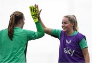25 June 2025; Jessie Stapleton, right, and goalkeeper Courtney Brosnan during a Republic of Ireland women training session at North Area Athletic Complex in Arvada, Colorado, USA. Photo by Stephen McCarthy/Sportsfile