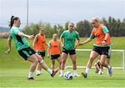 25 June 2025; Lucy Quinn, left, and Izzy Atkinson, right, during a Republic of Ireland women training session at North Area Athletic Complex in Arvada, Colorado, USA. Photo by Stephen McCarthy/Sportsfile
