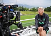 25 June 2025; Head coach Carla Ward during an interview with RTÉ before a Republic of Ireland women training session at North Area Athletic Complex in Arvada, Colorado, USA. Photo by Stephen McCarthy/Sportsfile