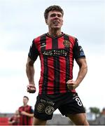 23 June 2025; Dayle Rooney of Bohemians, right, celebrates with team-mates after scoring his side's first goal during the SSE Airtricity Men's Premier Division match between Bohemians and Shamrock Rovers at Dalymount Park in Dublin. Photo by Shauna Clinton/Sportsfile