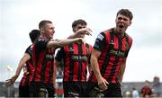 23 June 2025; Dayle Rooney of Bohemians, right, celebrates with team-mates after scoring his side's first goal during the SSE Airtricity Men's Premier Division match between Bohemians and Shamrock Rovers at Dalymount Park in Dublin. Photo by Shauna Clinton/Sportsfile