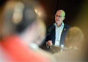 25 July 2025; Olympic Federation of Ireland president Lochlann Walsh speaking during the Olympic Federation of Ireland AGM at The Alex Hotel in Dublin. Photo by Seb Daly/Sportsfile