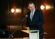 25 July 2025; Minister of State at the Department of Culture, Communications and Sport Charlie McConalogue TD speaking the Olympic Federation of Ireland AGM at The Alex Hotel in Dublin. Photo by Seb Daly/Sportsfile