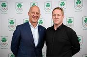 25 July 2025; Olympic Federation of Ireland president Lochlann Walsh, left, and Ireland Lacrosse chief executive Michael Kennedy, during the Olympic Federation of Ireland AGM at The Alex Hotel in Dublin. Photo by Seb Daly/Sportsfile