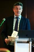 25 July 2025; Olympic Federation of Ireland chief executive Peter Sherrard speaking during the Olympic Federation of Ireland AGM at The Alex Hotel in Dublin. Photo by Seb Daly/Sportsfile