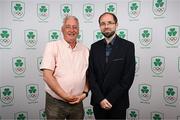 25 July 2025; Kevin MacDermott, left, and Philip Early of Archery Ireland during the Olympic Federation of Ireland AGM at The Alex Hotel in Dublin. Photo by Seb Daly/Sportsfile