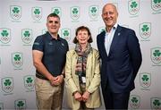 25 July 2025; Olympic Federation of Ireland president Lochlann Walsh, right, with Franics Yates and Greta Hickey of Triathlon Ireland, during the Olympic Federation of Ireland AGM at The Alex Hotel in Dublin. Photo by Seb Daly/Sportsfile