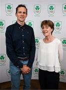 25 July 2025; Squash Ireland chief executive Scott Graham and president Dr Rosie Barry the Olympic Federation of Ireland AGM at The Alex Hotel in Dublin. Photo by Seb Daly/Sportsfile