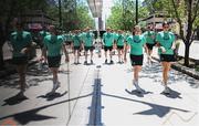26 June 2025; Republic of Ireland's Lucy Quinn and Erin Healy, right, during their match-day team walk in Denver, ahead of their international friendly match against United States at Dick’s Sporting Goods Park in Colorado, USA. Photo by Stephen McCarthy/Sportsfile