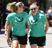 26 June 2025; Republic of Ireland's Megan Connolly, left, and Amber Barrett during their match-day team walk in Denver, ahead of their international friendly match against United States at Dick’s Sporting Goods Park in Colorado, USA. Photo by Stephen McCarthy/Sportsfile