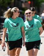 26 June 2025; Republic of Ireland's Megan Connolly, left, and Amber Barrett during their match-day team walk in Denver, ahead of their international friendly match against United States at Dick’s Sporting Goods Park in Colorado, USA. Photo by Stephen McCarthy/Sportsfile