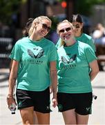 26 June 2025; Republic of Ireland's Megan Connolly, left, and Amber Barrett during their match-day team walk in Denver, ahead of their international friendly match against United States at Dick’s Sporting Goods Park in Colorado, USA. Photo by Stephen McCarthy/Sportsfile