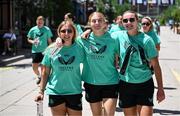 26 June 2025; Republic of Ireland players, from left, Ellen Molloy, Hayley Nolan and Saoirse Noonan during their match-day team walk in Denver, ahead of their international friendly match against United States at Dick’s Sporting Goods Park in Colorado, USA. Photo by Stephen McCarthy/Sportsfile