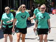 26 June 2025; Republic of Ireland's Megan Connolly, left, and Amber Barrett during their match-day team walk in Denver, ahead of their international friendly match against United States at Dick’s Sporting Goods Park in Colorado, USA. Photo by Stephen McCarthy/Sportsfile