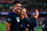 20 June 2025; TV presenter Gabby Logan with her husband, former Scotland international Kenny Logan during the Lions 1888 Cup match between the British & Irish Lions and Argentina at the Aviva Stadium in Dublin. Photo by Brendan Moran/Sportsfile